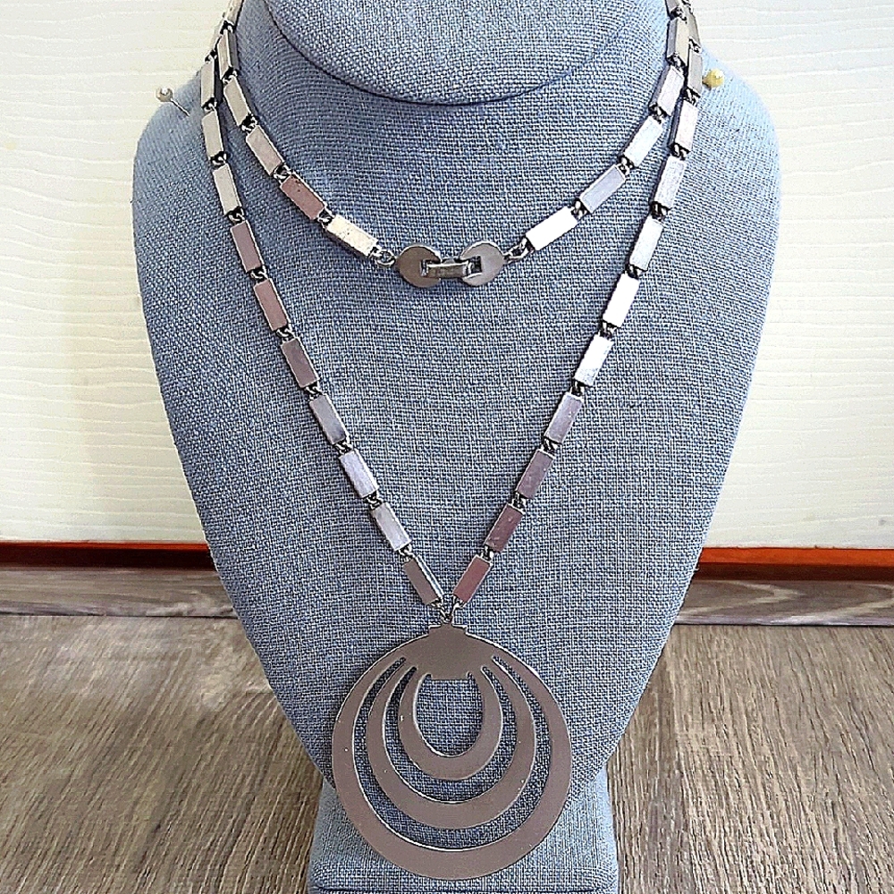 Vintage Monet Silver Geometric Book Piece Necklace